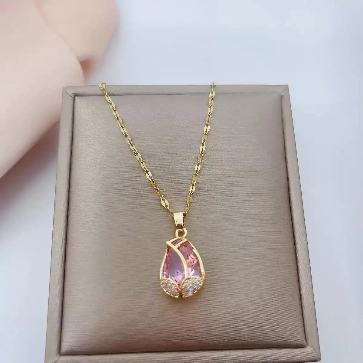 Colorful Tulip Crystal Pendant Necklace