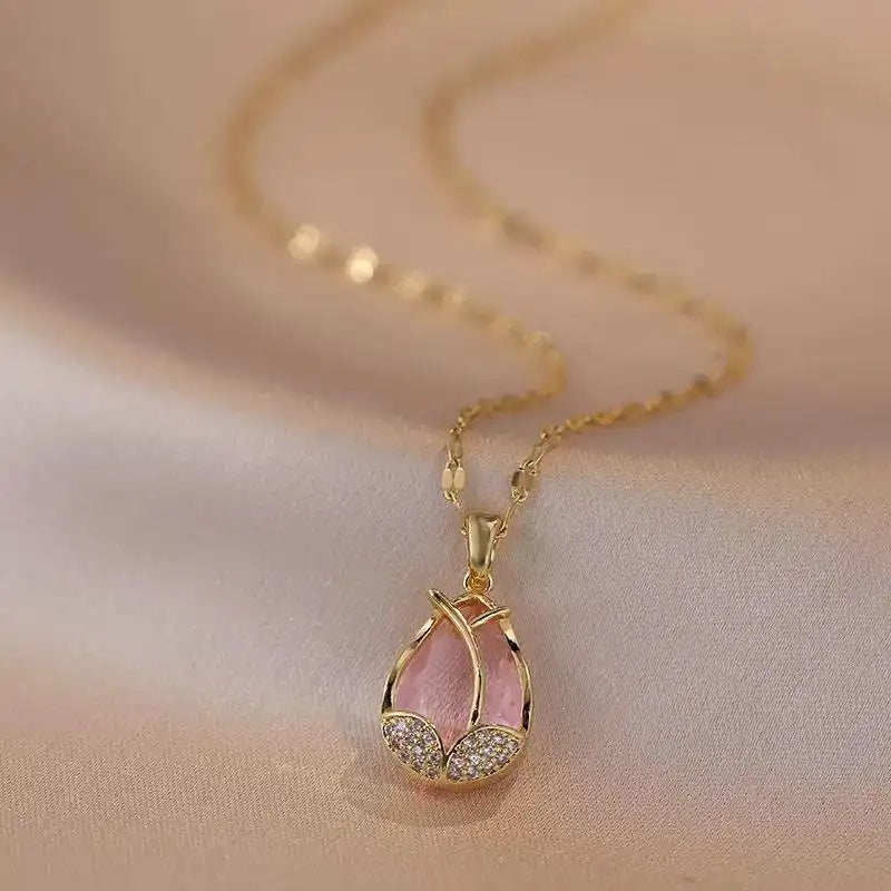Colorful Tulip Crystal Pendant Necklace