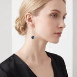 Connected Hearts Blue Heart Tassel Drop Earrings