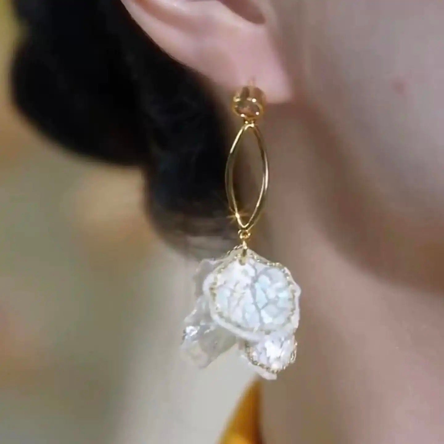 Cracked-Petal Tassel Drop Earrings