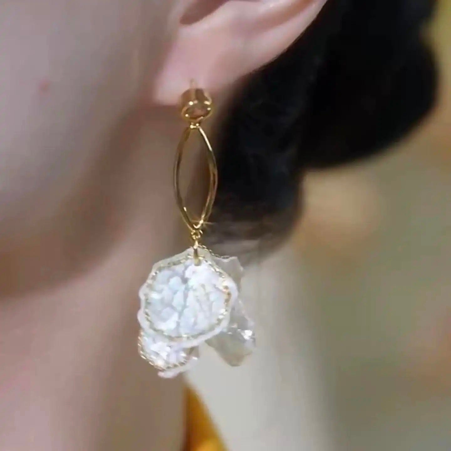 Cracked-Petal Tassel Drop Earrings