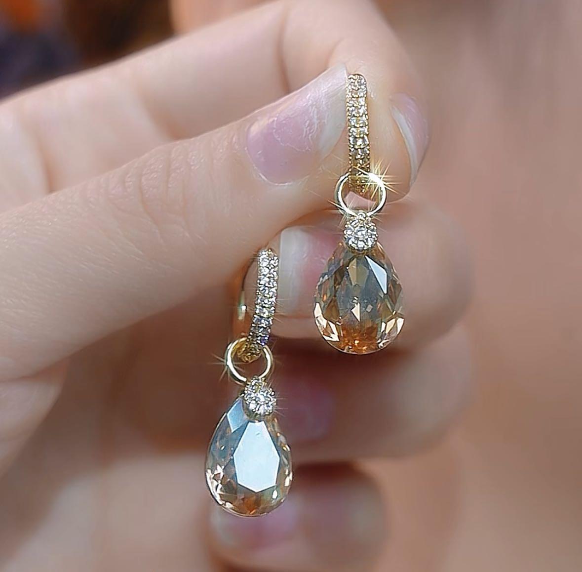 Crafted Diamond Brown Crystal Ear Cuffs