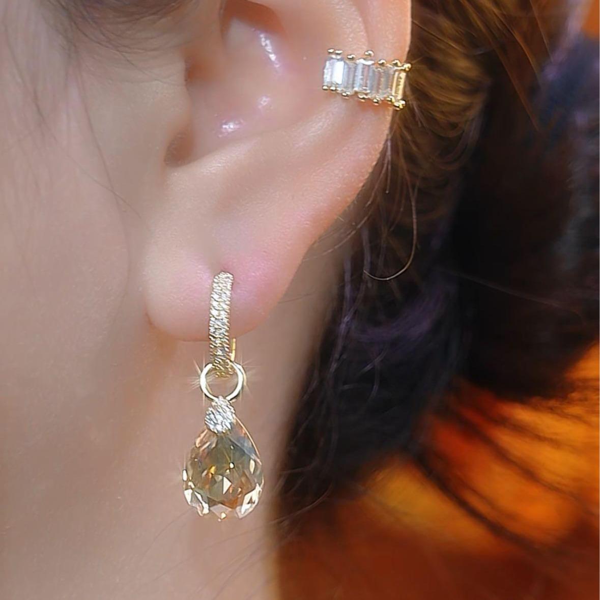 Crafted Diamond Brown Crystal Ear Cuffs