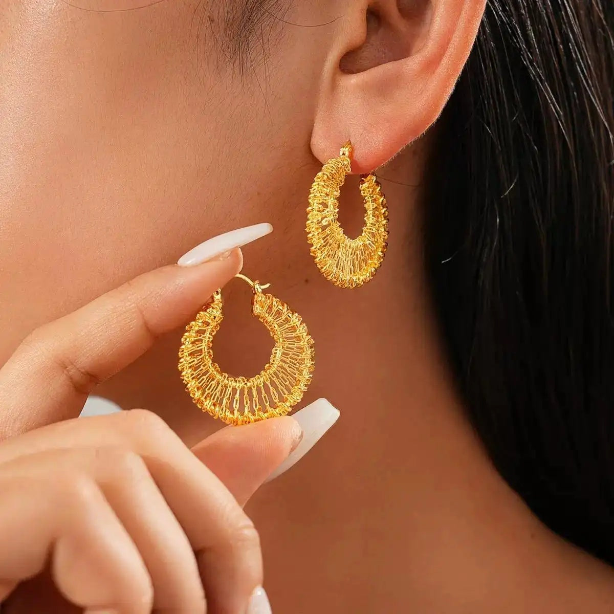Crescent Hollow Woven Circle Stud Earrings