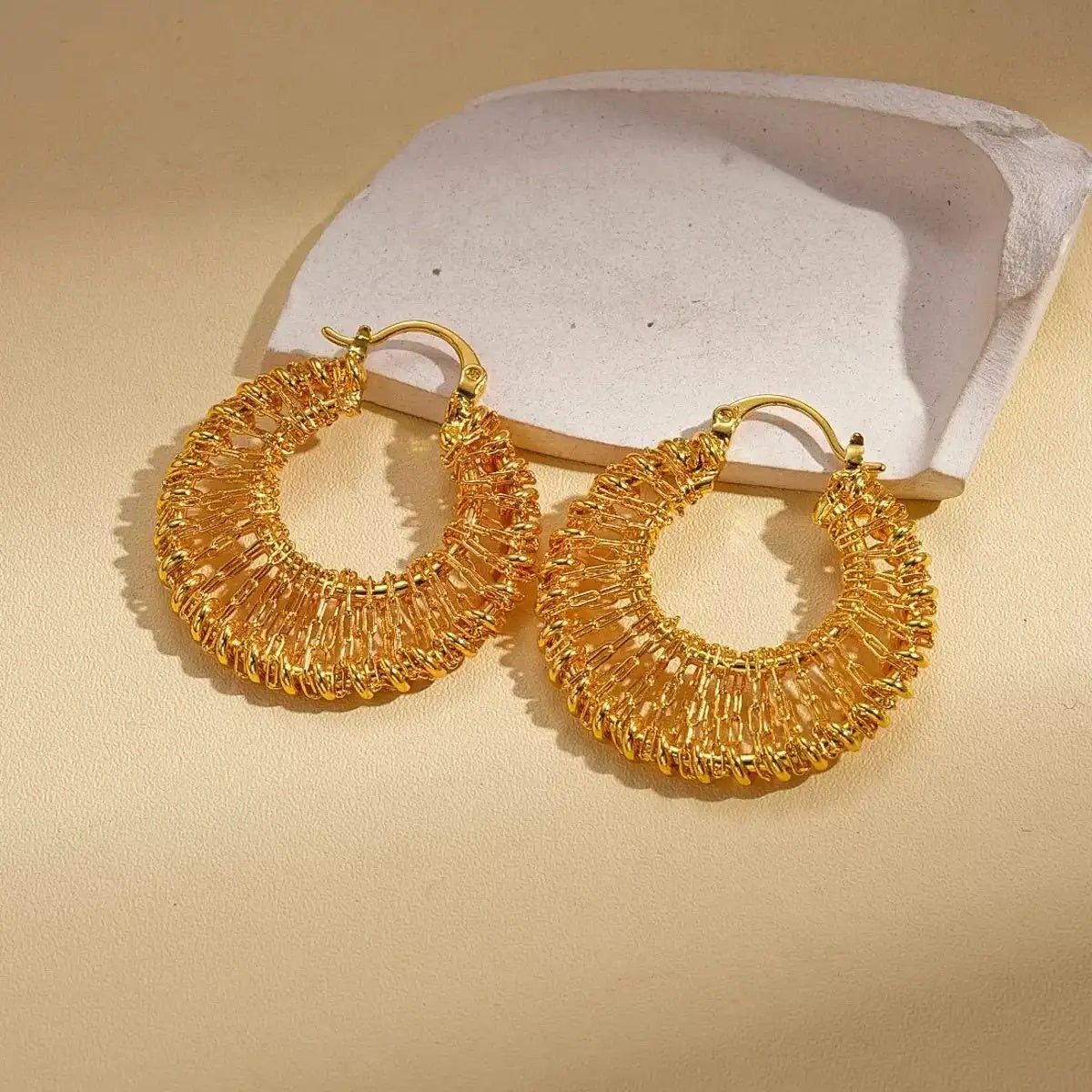 Crescent Hollow Woven Circle Stud Earrings