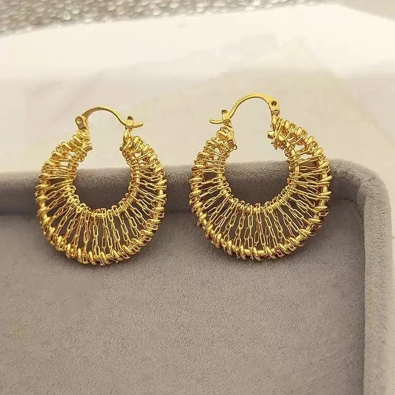 Crescent Hollow Woven Circle Stud Earrings