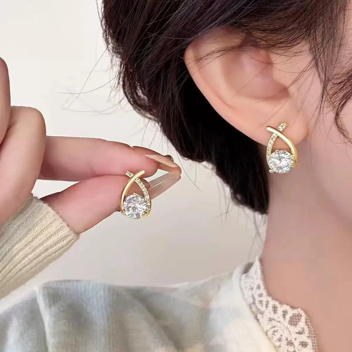 Cross Crystal Needle Stud Earrings