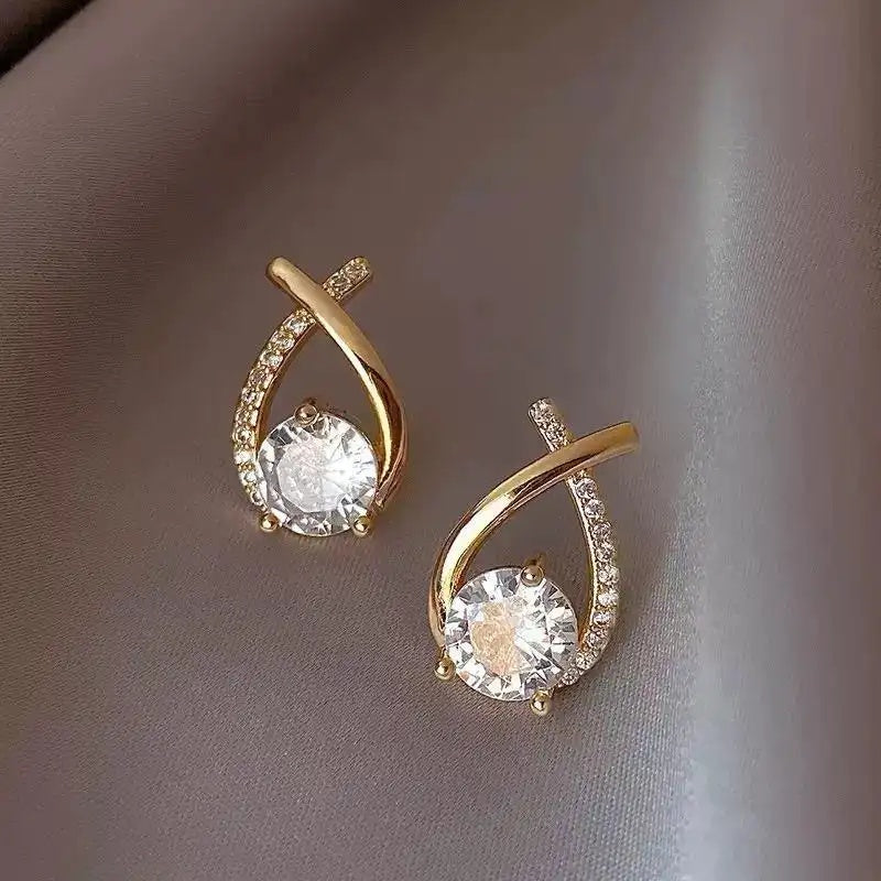 Cross Crystal Needle Stud Earrings