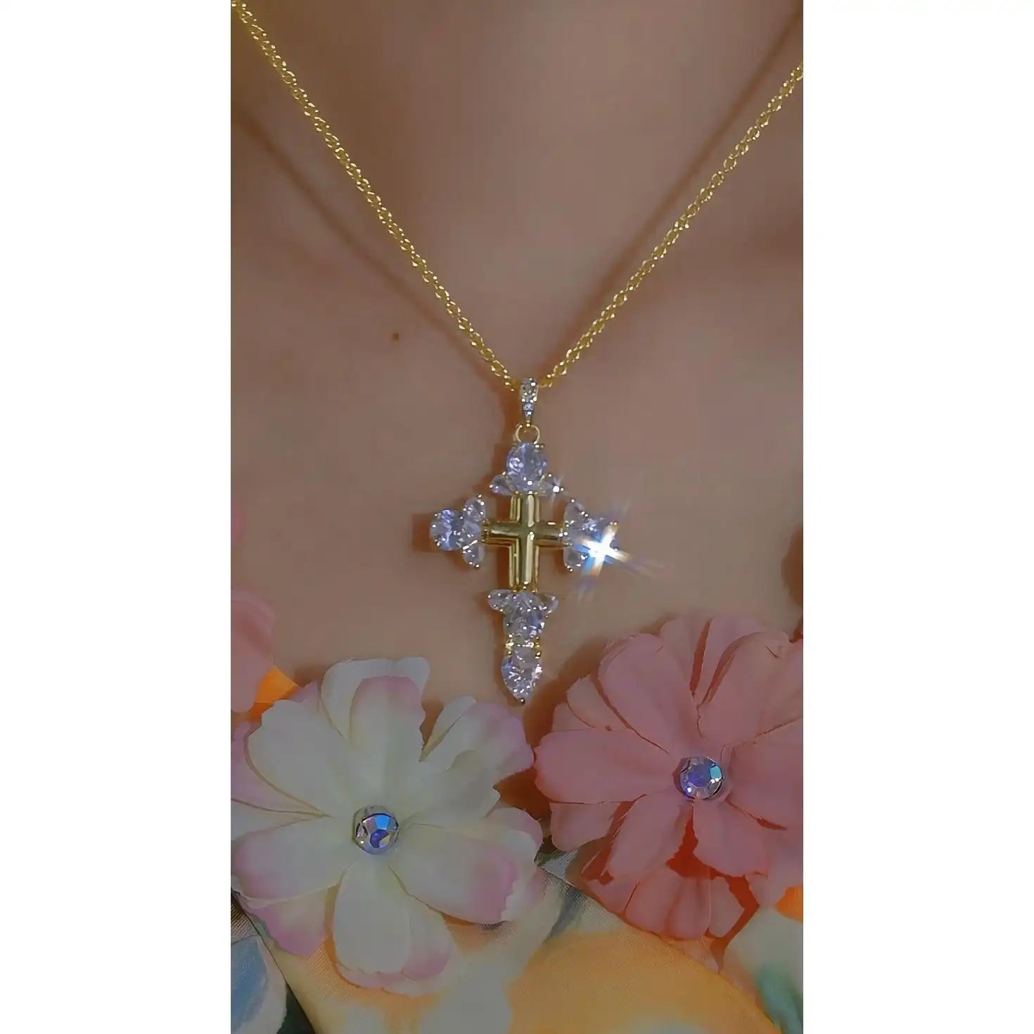 Cross Crystal Retro Pendant Necklace