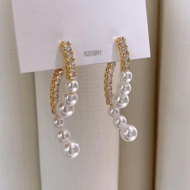Cross Pearl Long Hot Earrings