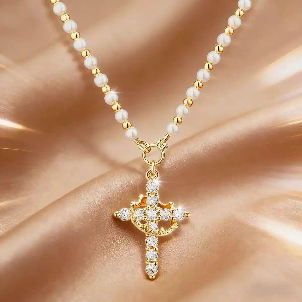 Cross Retro Double Layer Pearl Necklace