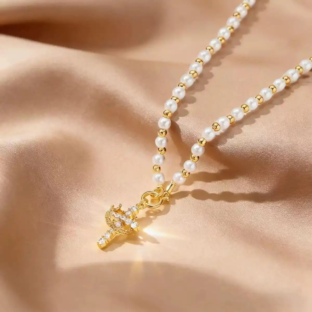 Cross Retro Double Layer Pearl Necklace