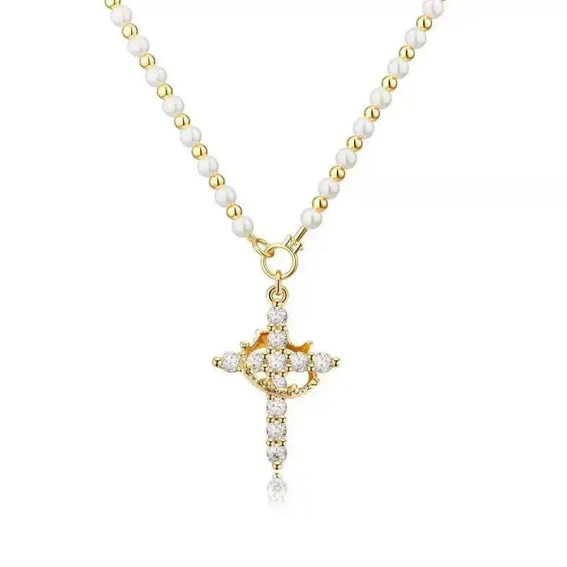 Cross Retro Double Layer Pearl Necklace