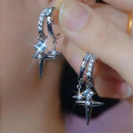 Cross Star Crystal Four-Pointed Star Earrings