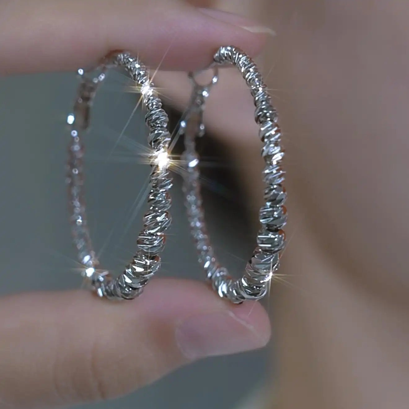 Crushed Silver Hoop Earrings