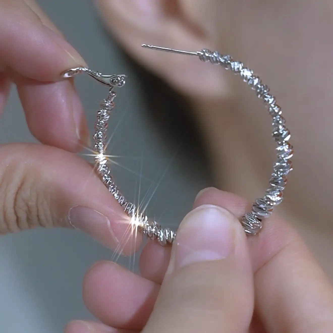 Crushed Silver Hoop Earrings