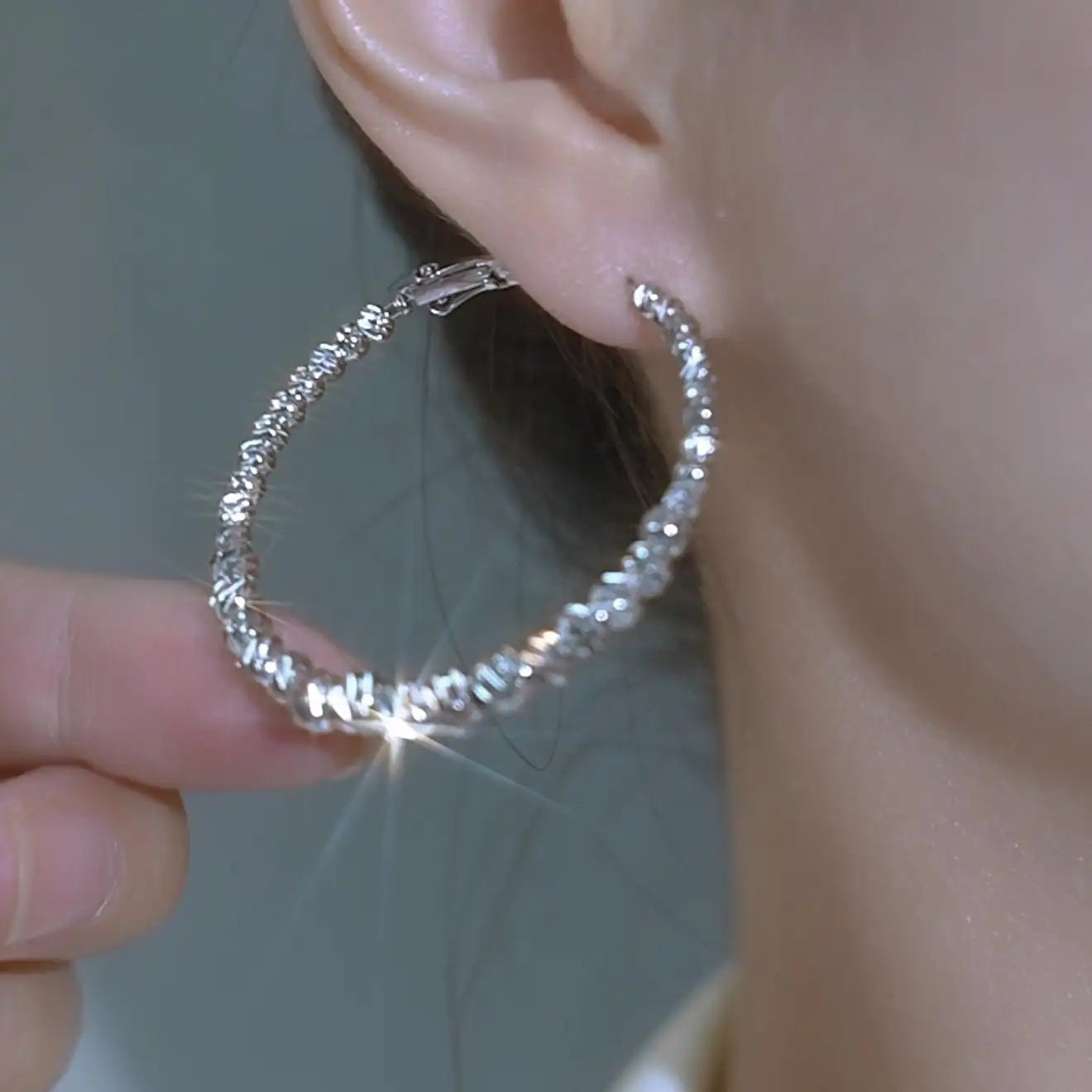 Crushed Silver Hoop Earrings