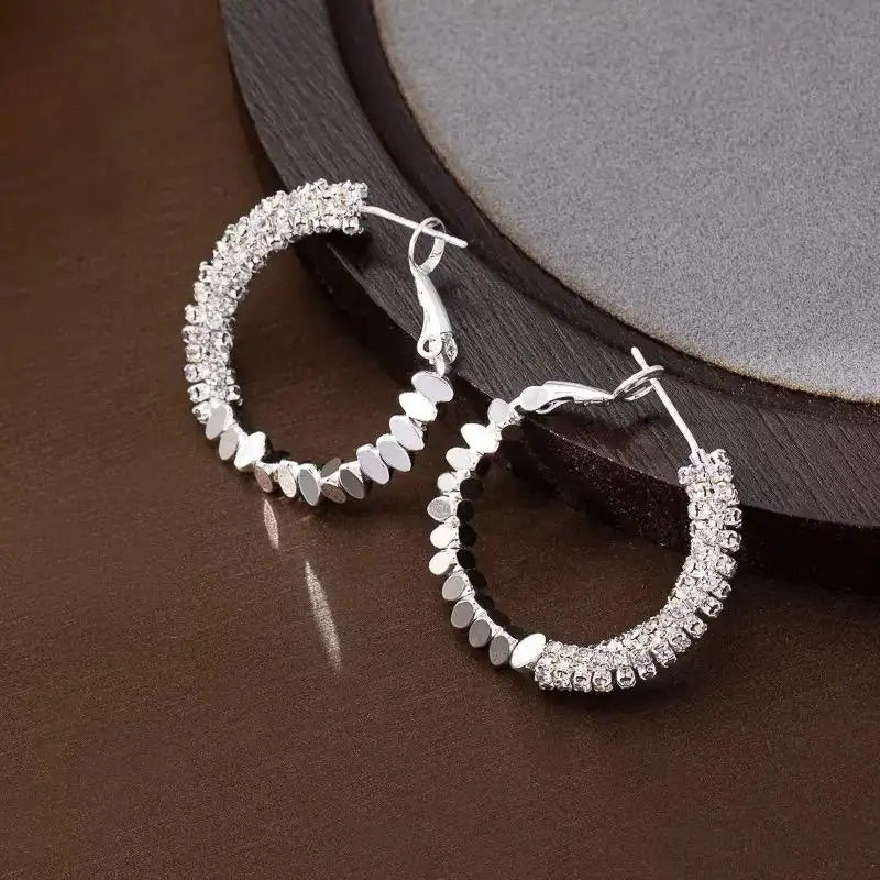Crushed Silver Texture Hoop Earrings