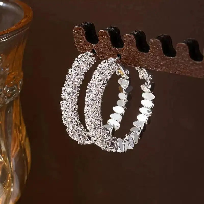 Crushed Silver Texture Hoop Earrings