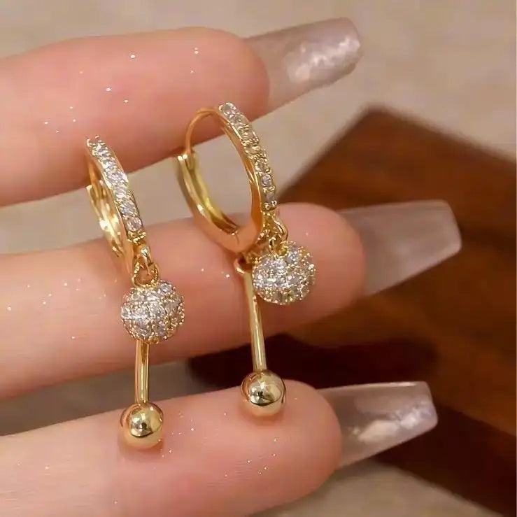 Crystal Ball Minimalist Round Hoop Earrings