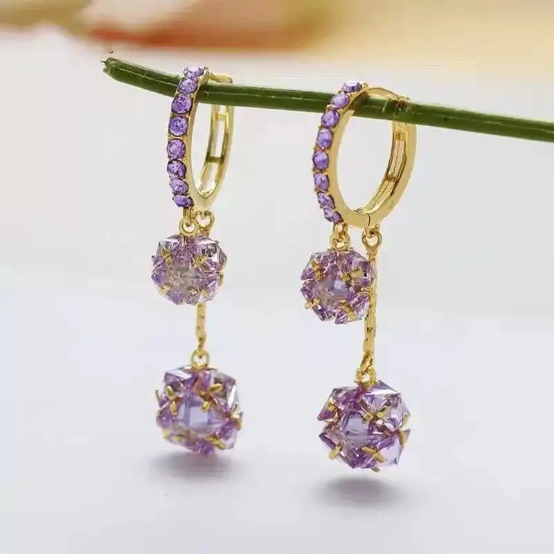 Crystal Ball Tassel Long Drop Earrings
