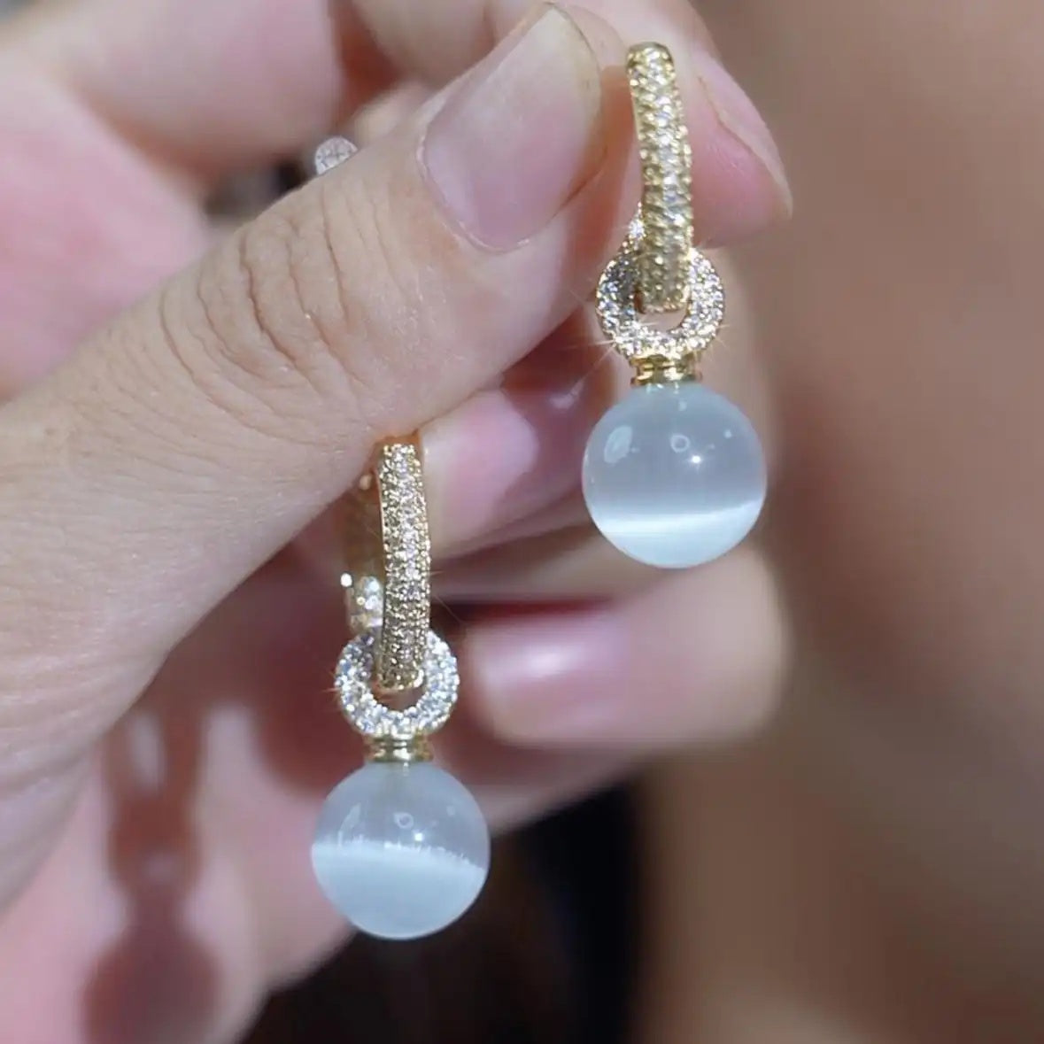 Crystal Bead Transparent Pearl-Like Earrings