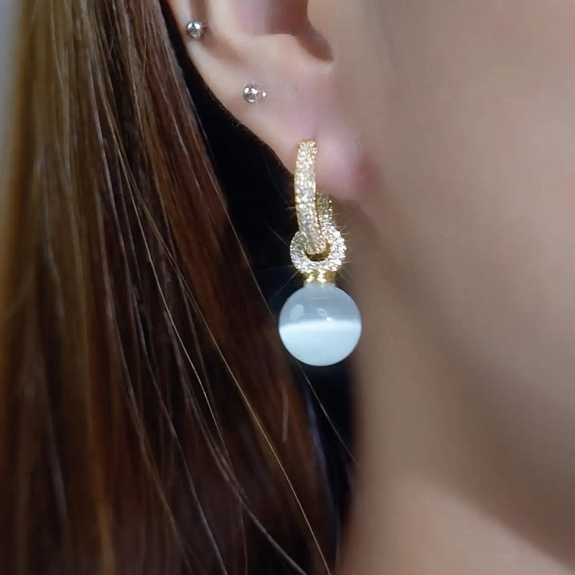 Crystal Bead Transparent Pearl-Like Earrings