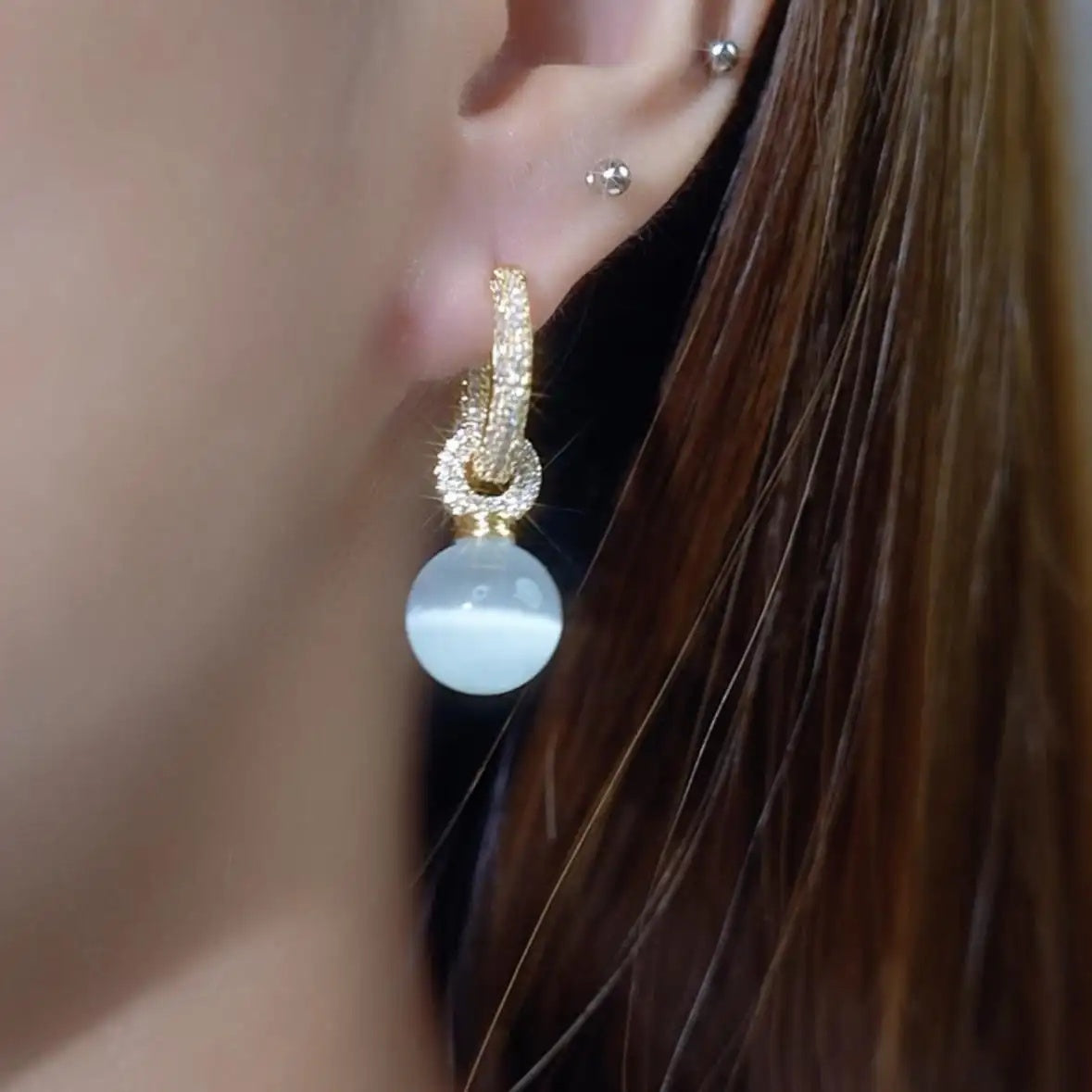 Crystal Bead Transparent Pearl-Like Earrings
