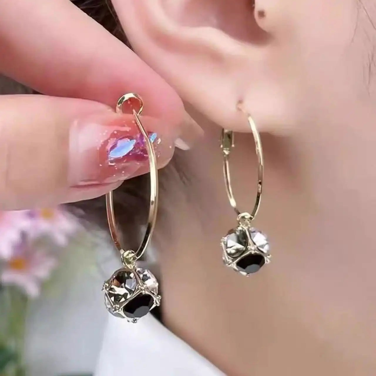 Crystal Bloom Large Hoop Earrings