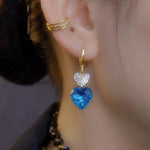 Crystal Blue Heart Hook Earrings