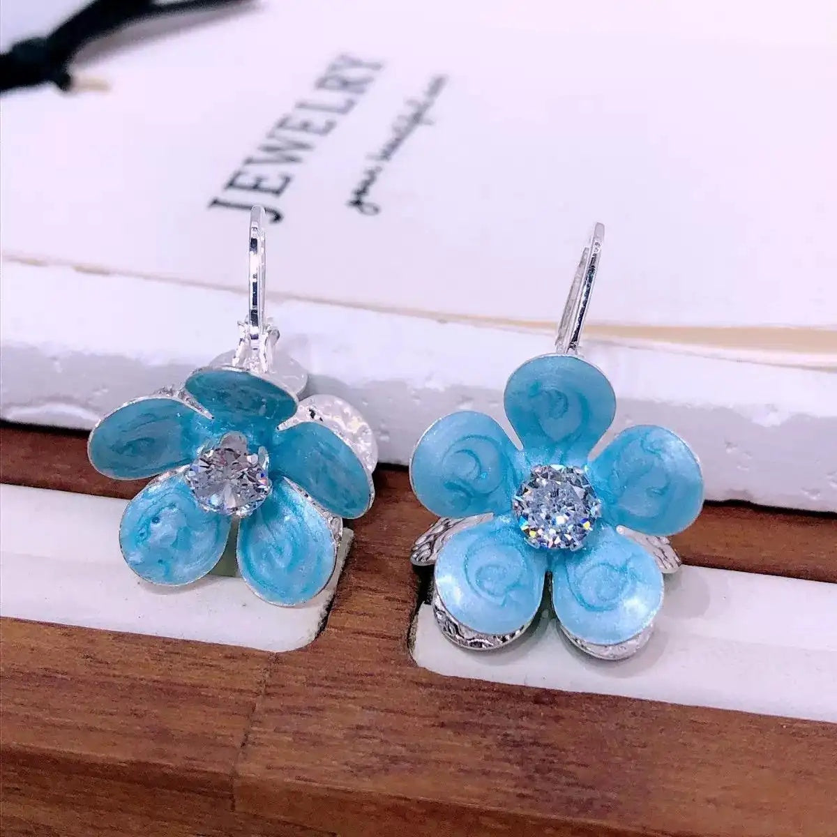Crystal Blue Petal Vintage Minimalist Earrings