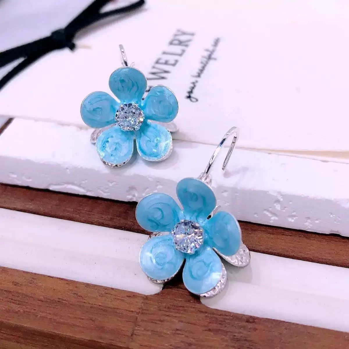Crystal Blue Petal Vintage Minimalist Earrings