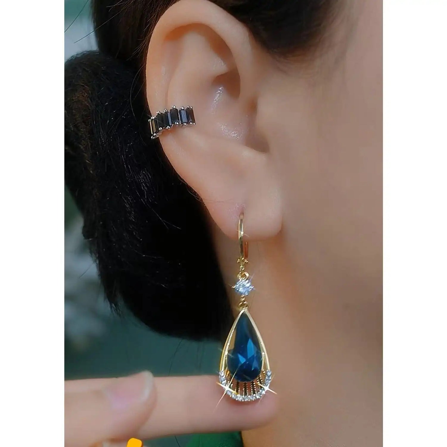 Crystal Blue Teardrop Earrings