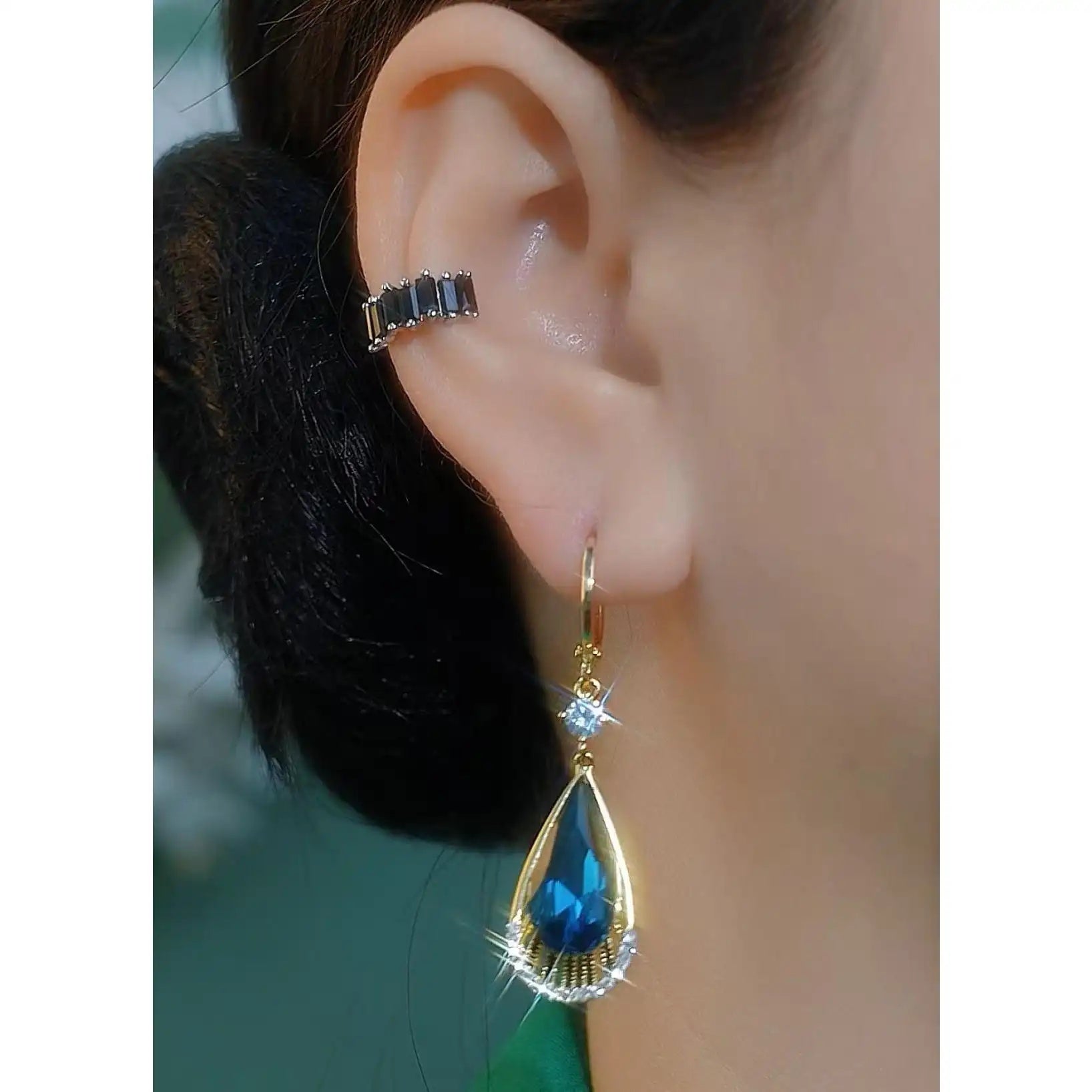 Crystal Blue Teardrop Earrings