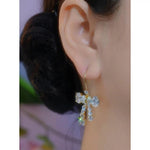 Crystal Bow Tassel Ear Hooks Drop Earrings