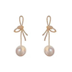 Crystal Bowknot Pearl French Retro Earrings
