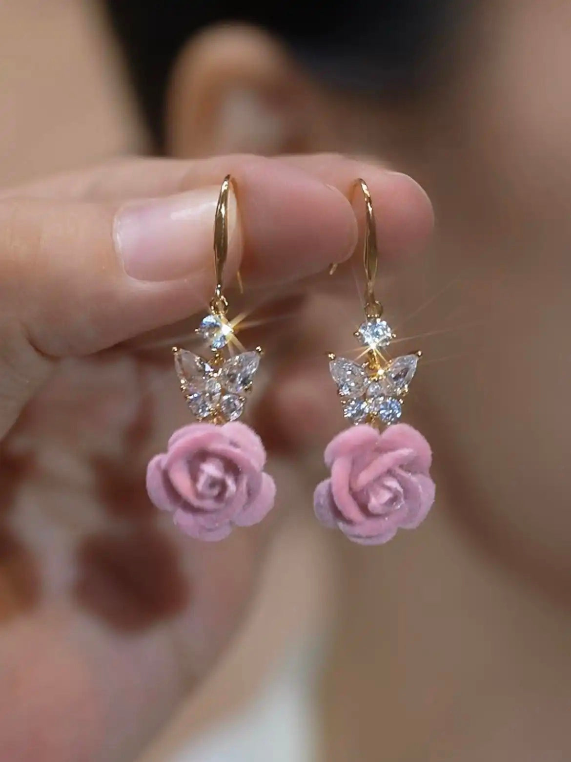 Crystal Butterfly Bowknot Drop Earrings