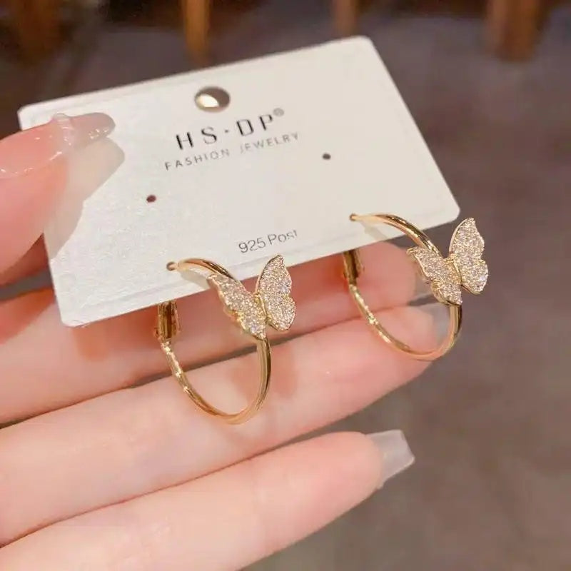 Crystal Butterfly Circle Hoop Earrings