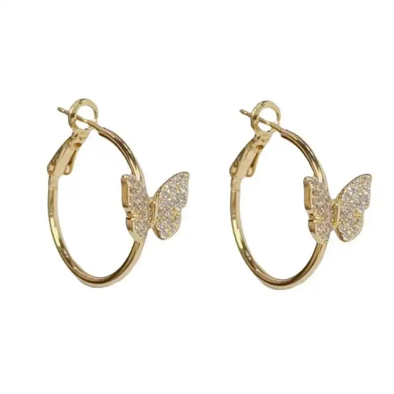 Crystal Butterfly Circle Hoop Earrings