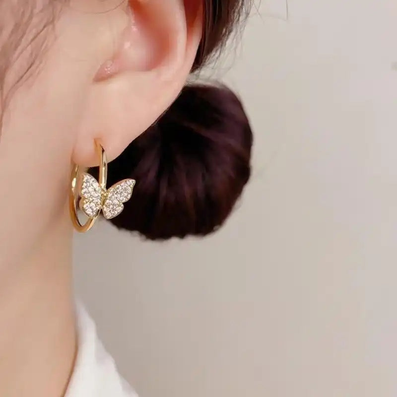Crystal Butterfly Circle Hoop Earrings