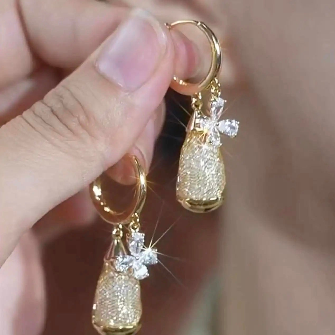 Crystal Butterfly Mesh Teardrop Drop Earrings