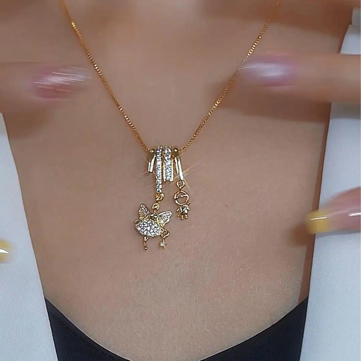 Crystal Butterfly Pendant Necklace