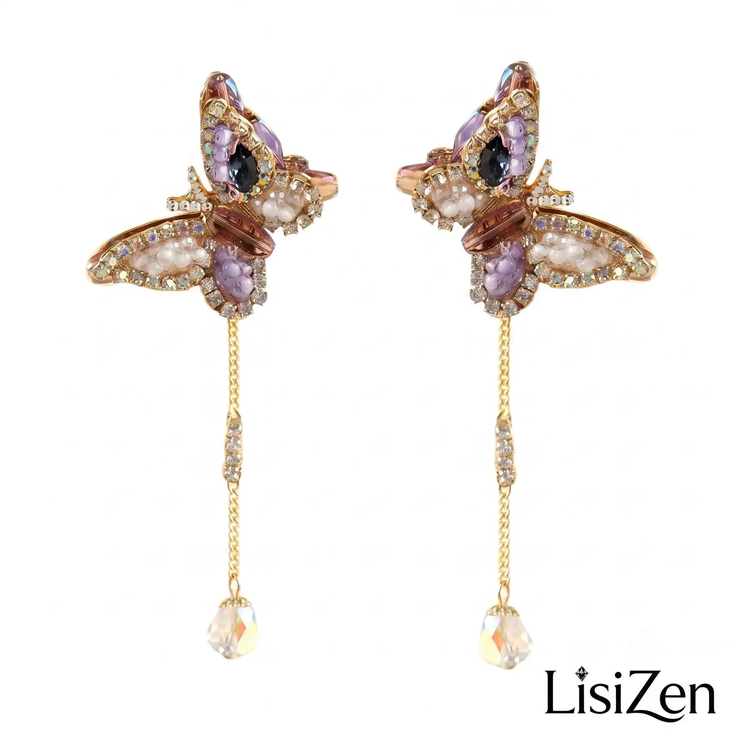 Crystal Butterfly Tassel Drop Earrings