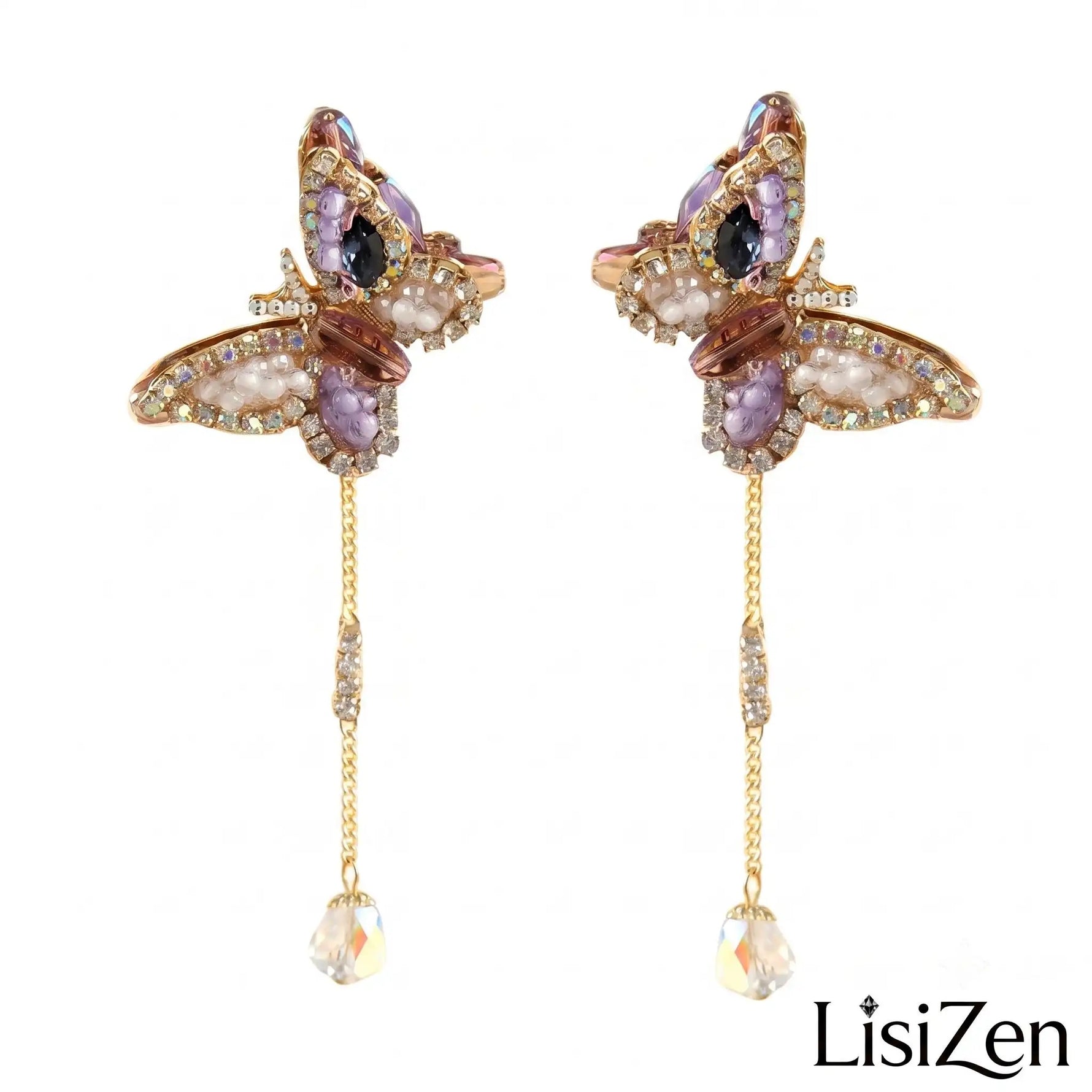 Crystal Butterfly Tassel Drop Earrings