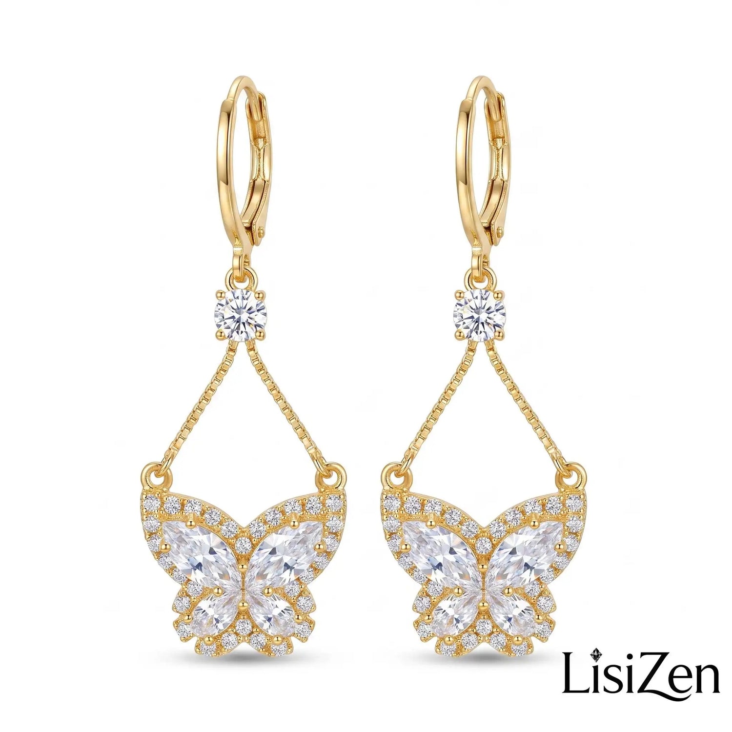 Crystal Butterfly Teardrop Butterfly Drop Earrings