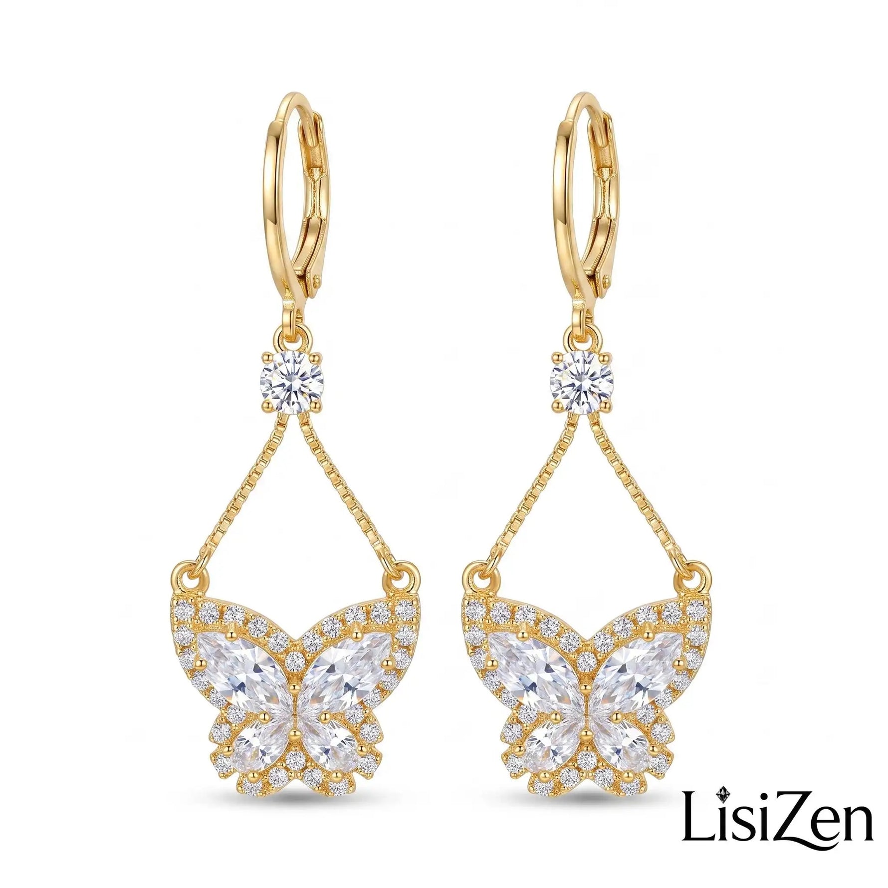 Crystal Butterfly Teardrop Butterfly Drop Earrings