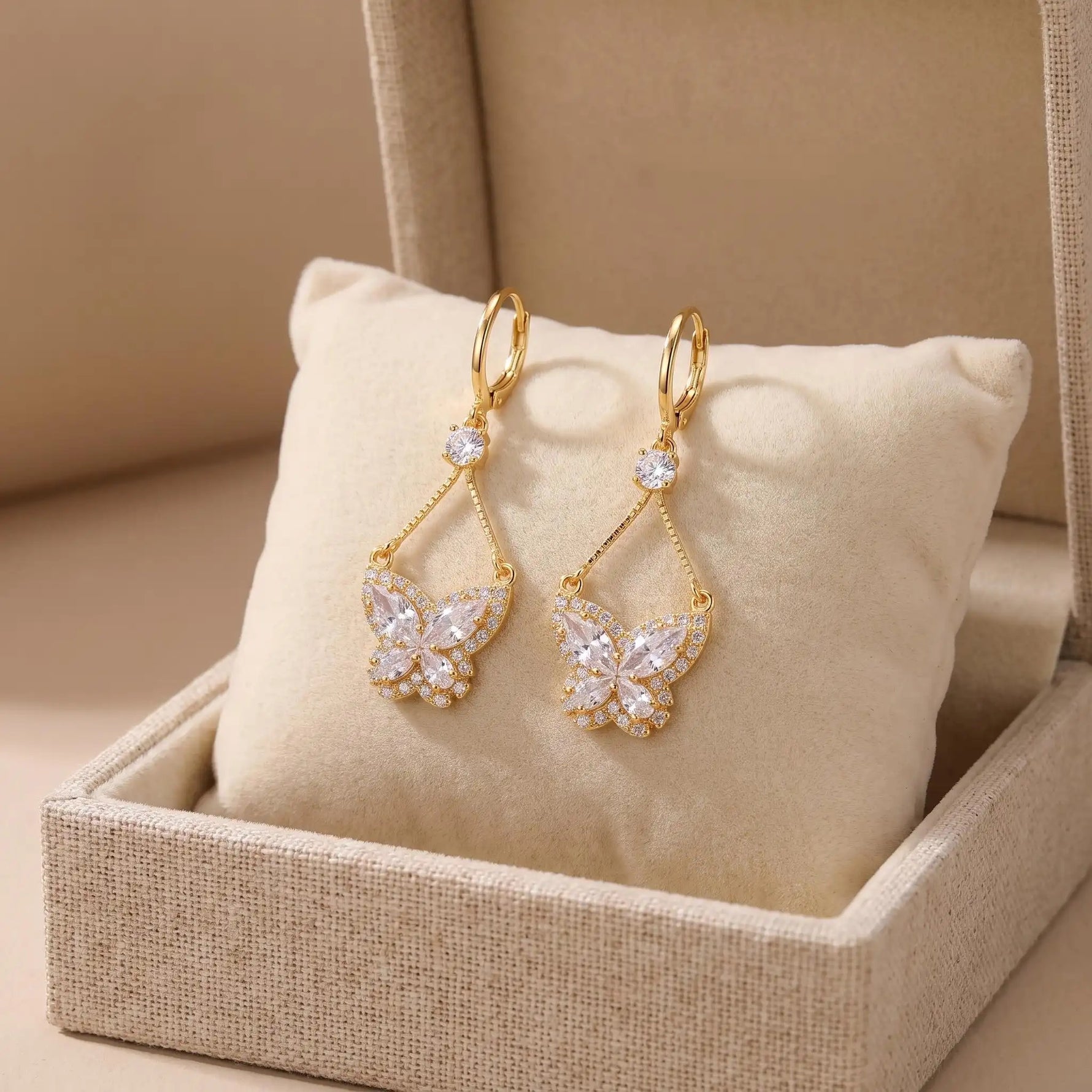 Crystal Butterfly Teardrop Butterfly Drop Earrings