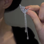 Crystal Butterfly Wing Clip-On Long Drop Earrings