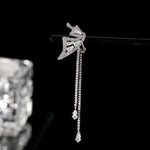 Crystal Butterfly Wing Clip-On Long Drop Earrings