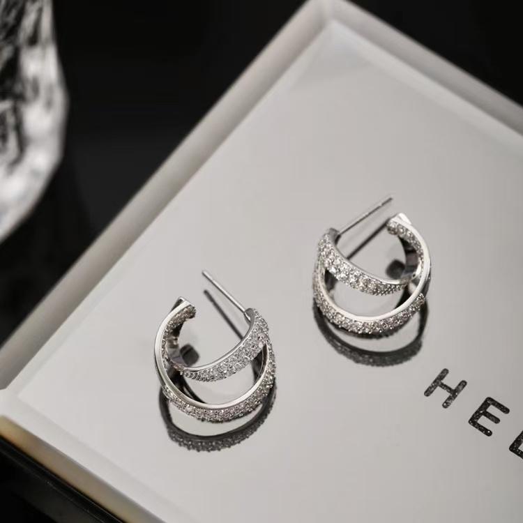 Crystal C-Shaped Cross Earrings